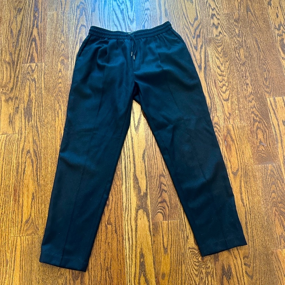 Topman Black Wool Blend Pleated Elasticated Tapered Pants - M